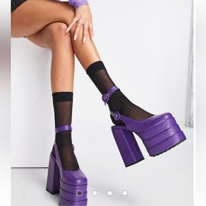 LAMODA Sz 8 NWOTs “Videogames” anime Purple Platform mary Janes with ankle strap